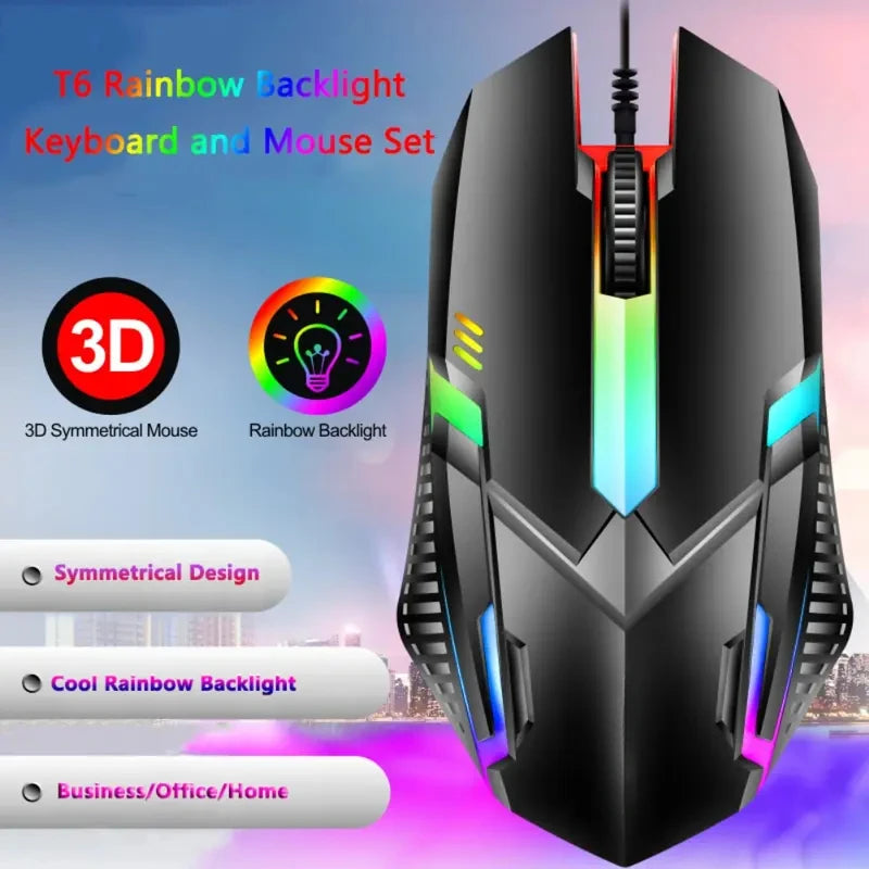 Colorful LED Backlit USB Keyboard and Mouse Combo, Comfortable Grip, Durable and Wear-Resistant. Suitable for Business, Office,