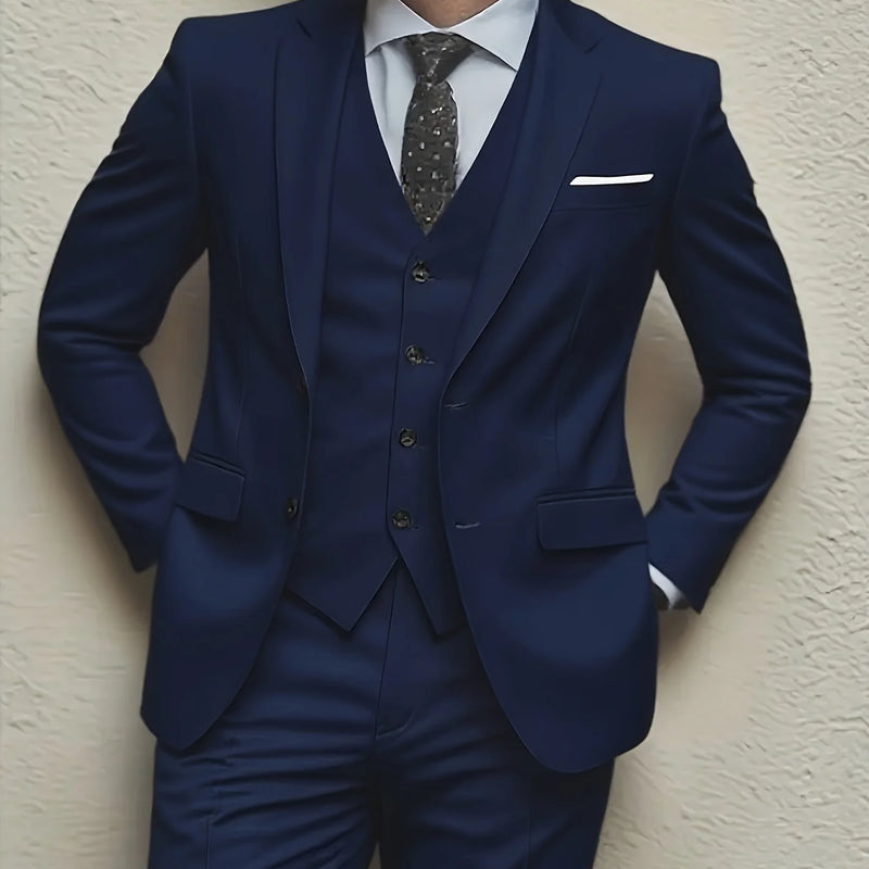 Men's 3pcs Suit Set, Jacket + Vest + Pants, Fashionable High-Quality, Suitable for Weddings, Parties and Formal Occasions