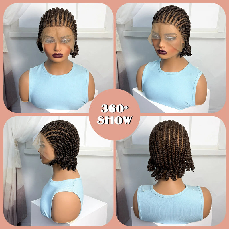 Short Ombre Cornrow Braided Bob Wig Synthetic Full Lace Braided Lace Wig with Baby Hair Knotless Handmade Braids Wigs for Women