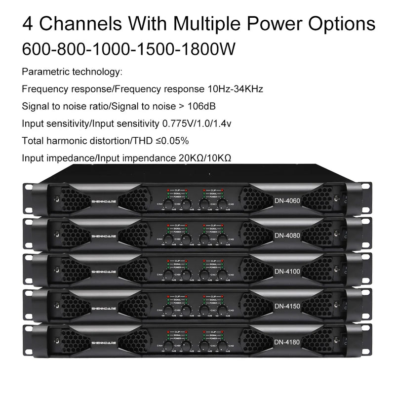 Professional Digital Power Amplifier 4x1800W Class D Audio DJ Pre-Subwoofer Amp 2/4 Channel Line Array Speaker Sound Amplifier