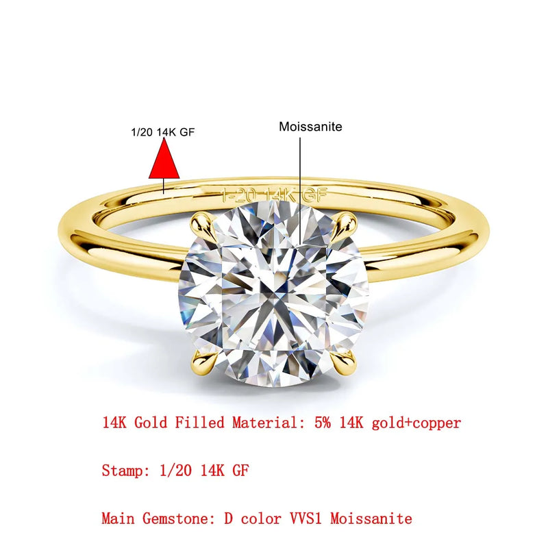 SDOOU Elegant 14K Gold Filled Six Claw Solitaire Moissanite Ring 1/2/3ct D VVS1 Round Cut  Everyday Wear Jewelry Gift for Women