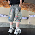 Kids Boys Graffiti Drawing Denim Shorts Elegant Children Casual Ripped Short Jeans Capris Pants 5 6 7 8 9 10 11 12 13 14 Year