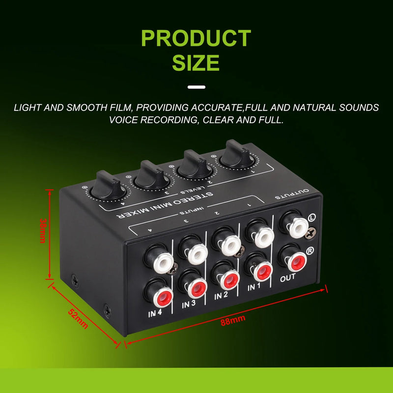 4-Channel Small Audio Mixer Stereo Dispenser Headphone Amplifier for Live Studio DJ CX400 Mini Passive Stereo Mixer RCA