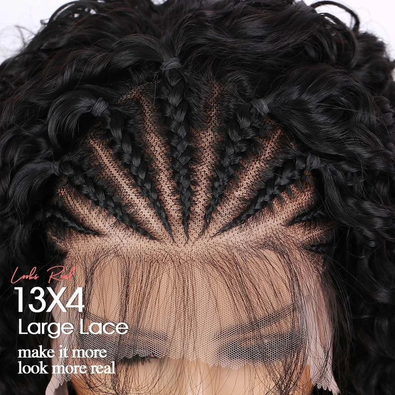 Kinky Curly Braided Wig With Baby Hair Natural Color Curly 13X4 Transparent Synthetic Lace Front Wigs Braid Wig For Black Women