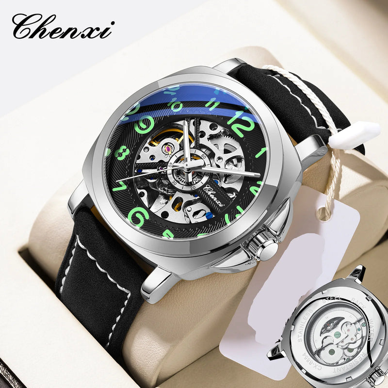 CHENXI Original Skeleton Mechanical Man Watches Luxury Men's Automatic Watch	Leather Strap Fashion Business Wristwatch Gift
