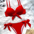 Sexy Front Bow Knot Push Up Bikinis Two Pieces Solid | SAMAG