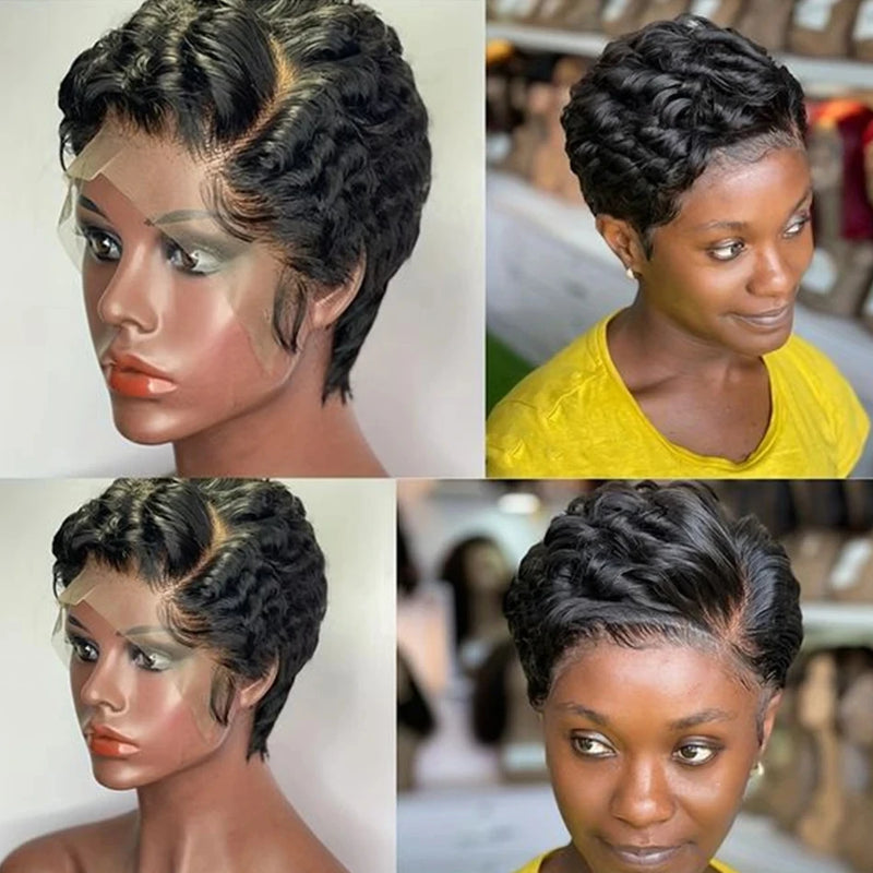 613 Blonde Pixie Cut Short Bob Loose Wave Human Hair Wigs Chocolate Brown Short Bob 13x4 Transparent Lace Front Wigs Preplucked