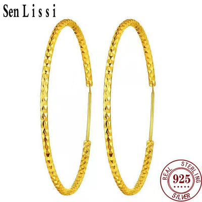 Senlissi - New Fashion 18k Gold Plated 925 Sterling Silver Women's Hoop Earrings 2.0mm Rose Cерьги Kольца 0 | SAMAG