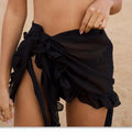 Women Swimsuit Bikini Cover-Ups Skirt Summer Solid Color Beach Wrap Skirt Swimwear Female Ruffles Trim Lace Up Sarong Cover Ups