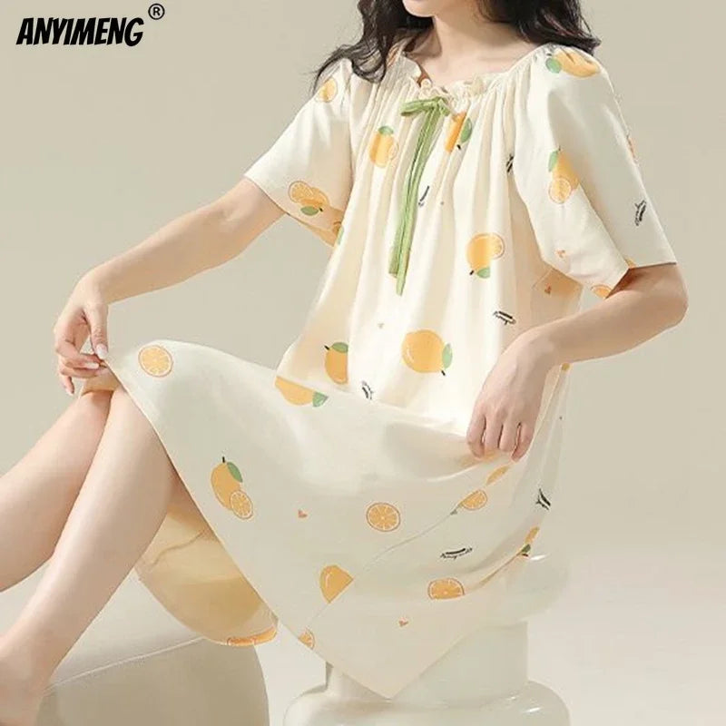 100% COTTON! M-4XL Plus Size Summer Women Nightgown | SAMAG