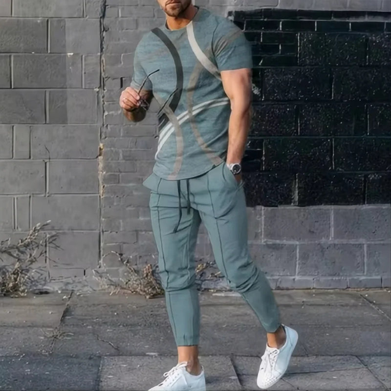 Summer fashion men's T - shirt suit sportswear 3D printed short sleeved T - long pants street wear 2 - piece - View 3 | SAMAG