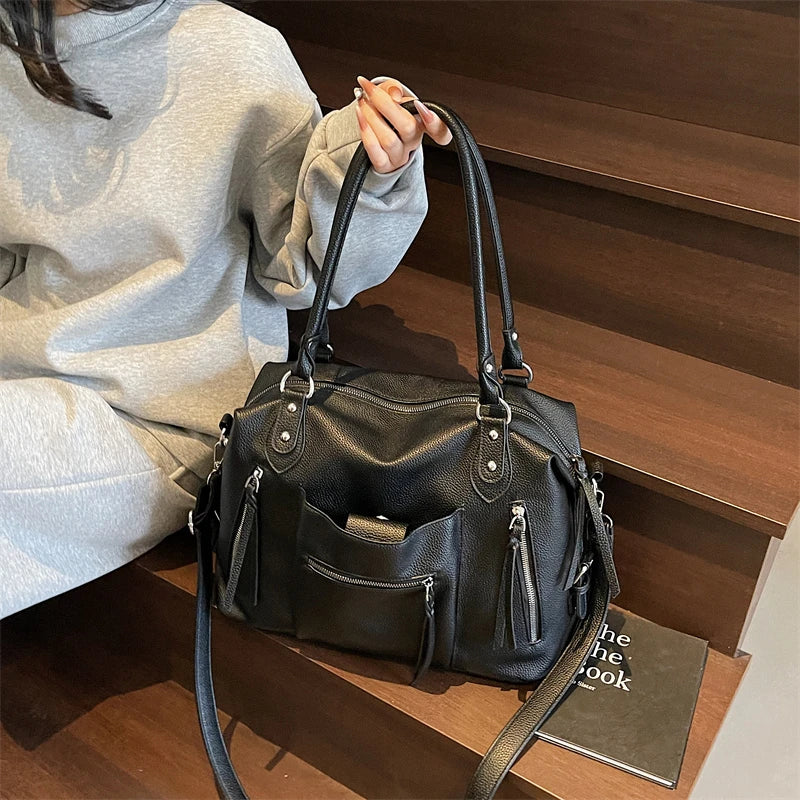 High Quality Soft Leather Crossbody Shoulder Bag for Women Luxury Brand Designe Casual Daily Use Casual Tote Bag Winter Style
