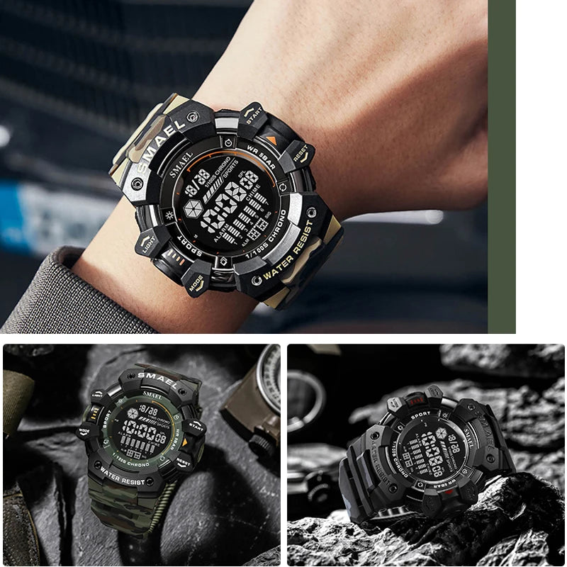 SMAEL Luxury Stopwatch Electronic Watch Men's Fashion Outdoor Countdown Army Military Men Student Alarm Digital Wristwatches