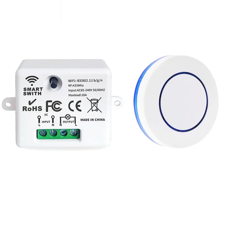 WiFi RF light Switch Tuya Smart Life AC 110V 220V Relay Receiver 433mhz RF Push Button Transmitter Work with Alexa for LED Lamp