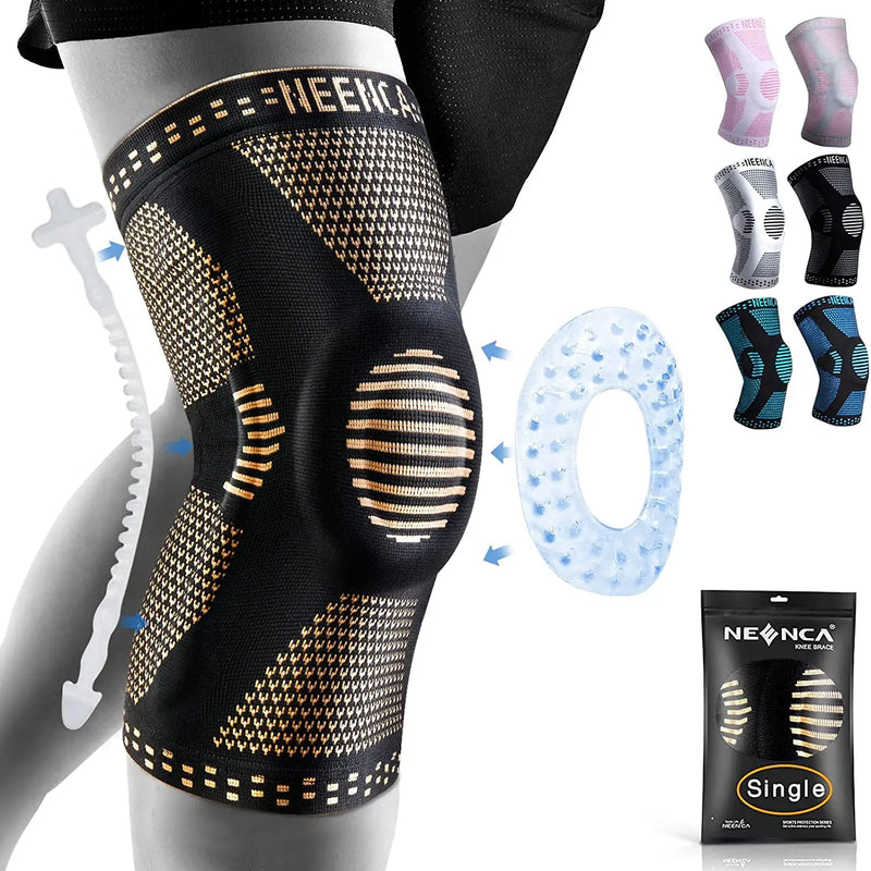 NEENCA Copper Knee Brace Knee Support with Patella Gel Pad &Side Stabilizers for Knee Pain Sport Arthritis ACL Joint Pain Relief