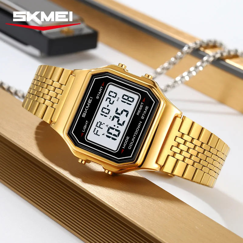 SKMEI 2465 Luxury Men's Digital Watch Waterproof Stainless Steel Electronic Men's Watch LED Display Sport Clock Reloj Hombre