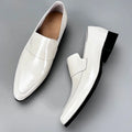 Men's Summer Genuine Leather Breathable Formal Business Shoes Wedding White Leather Shoes Korean Style Pointed Toe Loafers