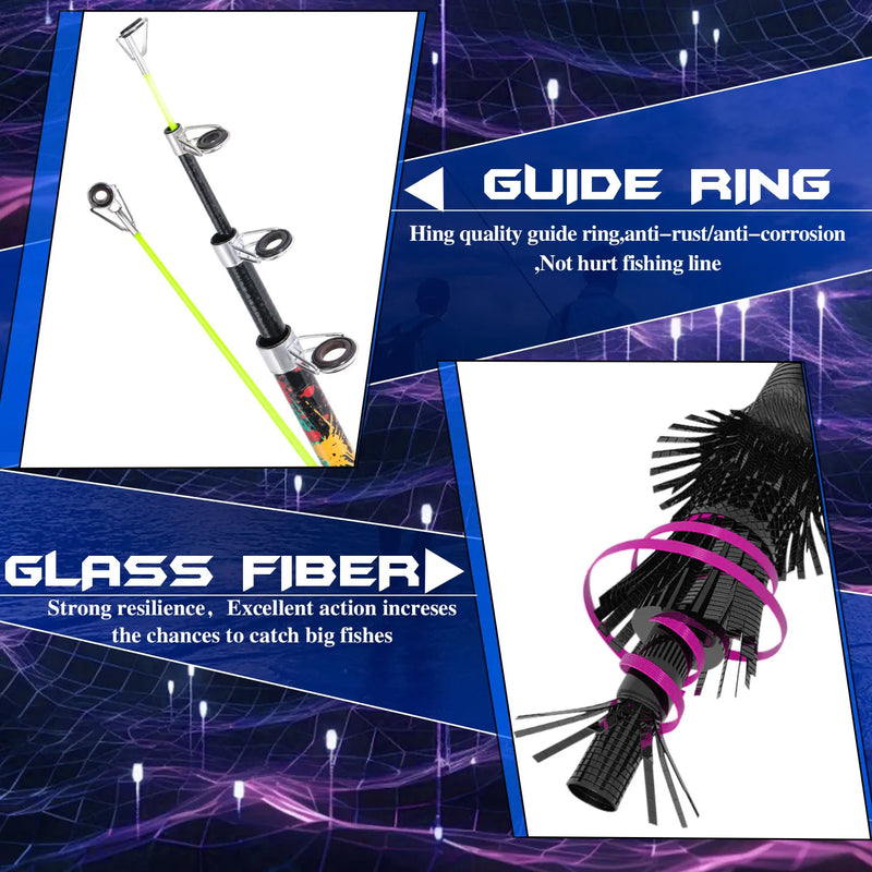 Sougayilang Telescopic Fishing Rod Reel Set 1.8m Fiberglass Spinning Rod and 5.2:1Gear Ratio Reel for Saltwater Freshwater Pesca