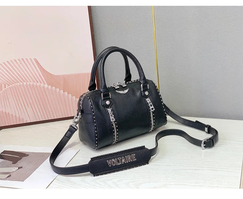 2026 New Style Fashion ZV Women's Boston Bag - Stud Handle Crossbody Bag - Pillow Bag - With Wing  LOGO