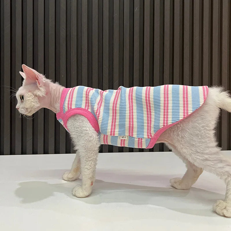 Striped Cat Shirts Stretchy Cat Clothes for Cats Sleeveless Stretchy Puppy Kitten T Shirts Pet Vest Soft Breathable Cat Tank Top