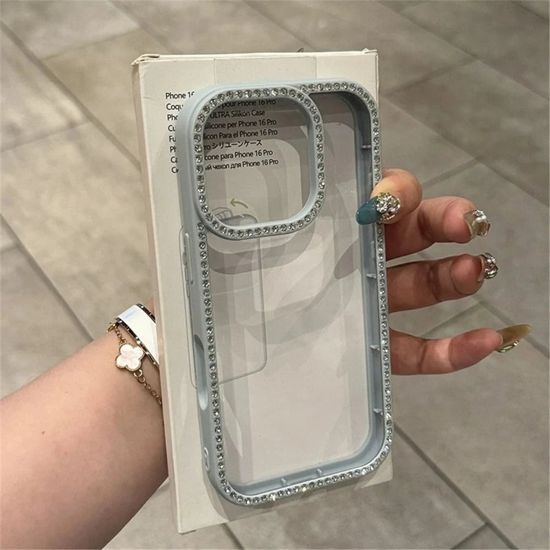 Luxury Transparent Diamond Jewelled Phone Case For iPhone 12 13 14 15 16 17 Pro Max Plus Glitter Clear Bumper Back Cases Cover