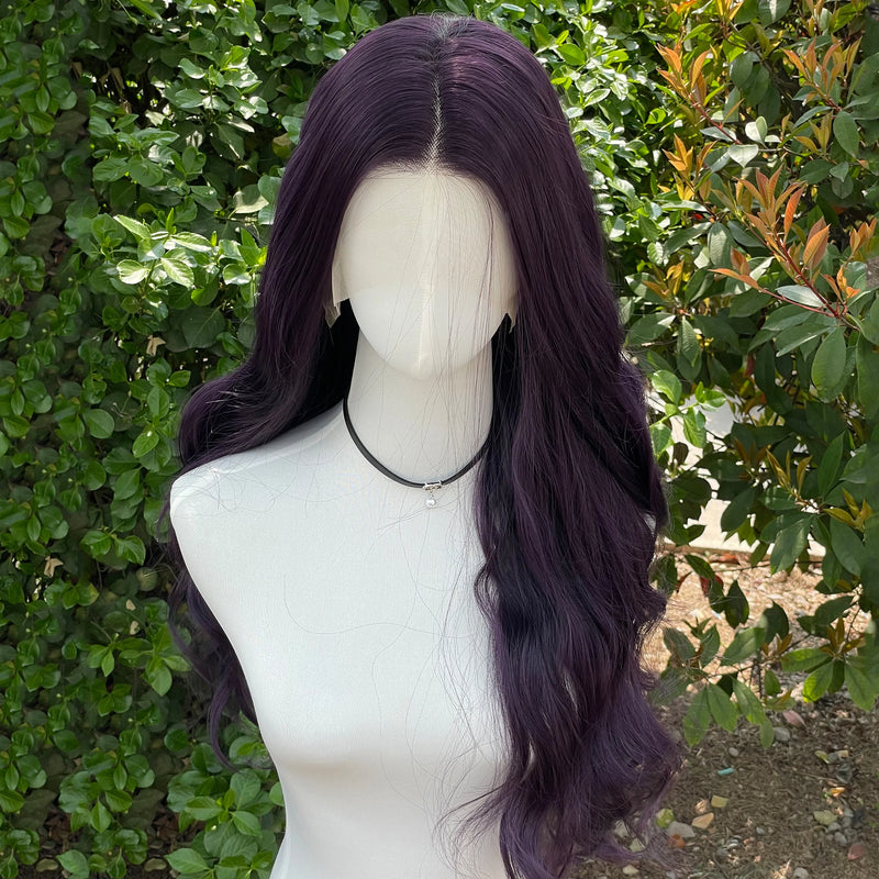 Dark Purple 13x4 Synthetic Lace Front Wigs for Women Fashion 26 Inch Long Wavy Lace Front Wigs Glueless 150% Density Free