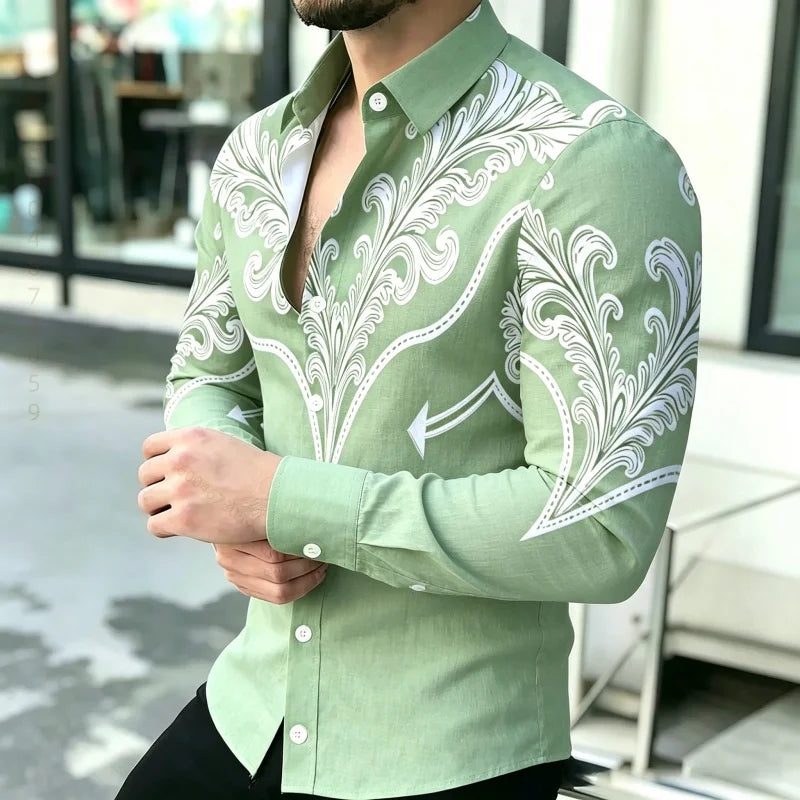 Men's Shirt with Contrasting Print, Black, White, and Red | SAMAG