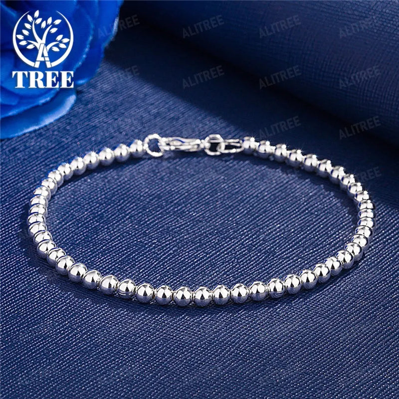 Christmas gifts charm 925 Sterling Bracelet 4MM beads chain 16-23cm for woman Popular brands jewelry fashion Wedding party