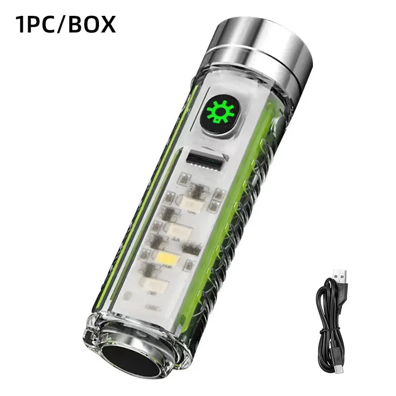 Mini Keychain Flashlight Type C Fast Charging Multi-function Retractable Waterproof Fluorescent Magnetic Warning Camping Flashli