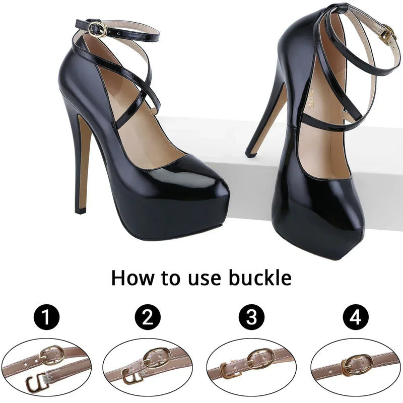 Women Stilettos Pumps Sexy Shallow Round Toe Slingback Super Platform Ankle Strap High Heels Elegant Banquet Party Wedding Shoes