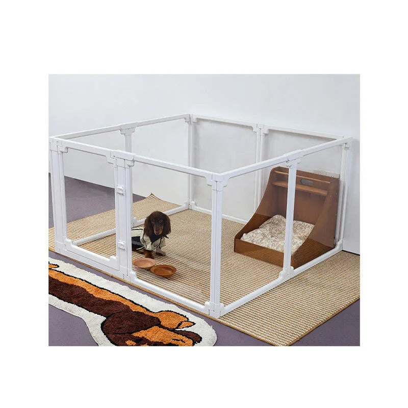 Clear Acrylic Dog Crate Playpen Easy Assemble Transparent Pet Pen Heavy-duty Plastic Puppy Fence with Wheels for Bunny Cat
