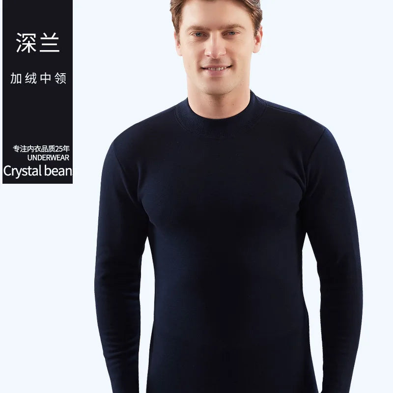 Men's Thermal Underwear Set Thickened Long John Cotton Tops Trousers High Collar Thick Winter Conjunto Termico Masculino Inverno