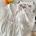 Cartoon Hello Kitty Summer Cardigan Lapel Women's Pajama Set Cloud Cotton Cute Printed Casual Loungewear Three-piece Set