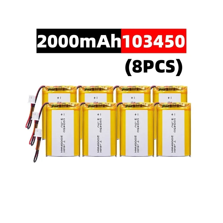 103450 3.7V 2000mAh Polymer Lithium Rechargeable Battery jst PH 2.0mm 2pin plug for Camera GPS navigator MP5 Bluetooth Headset