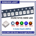 100pcs/lot 3528 1210 Diode SMD LED Diodes Kit Green RED WARM White ICE Blue Yellow Pink Purple-UV Orange rgb PLCC-2 High Quality