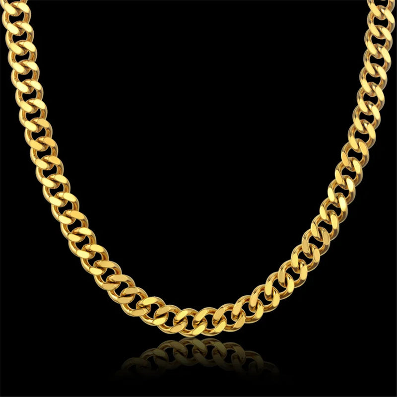 Hiphop Heavy Cuban Link Chains Necklaces Male Gold Color Stainless Steel Long Neck Necklace For Men Women Jewelry 2023 Collares