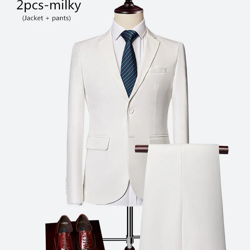 Luxury 3 piece men's wedding suit fashion men's slim solid color business office suit sets large size men Blazer+ pants + vest