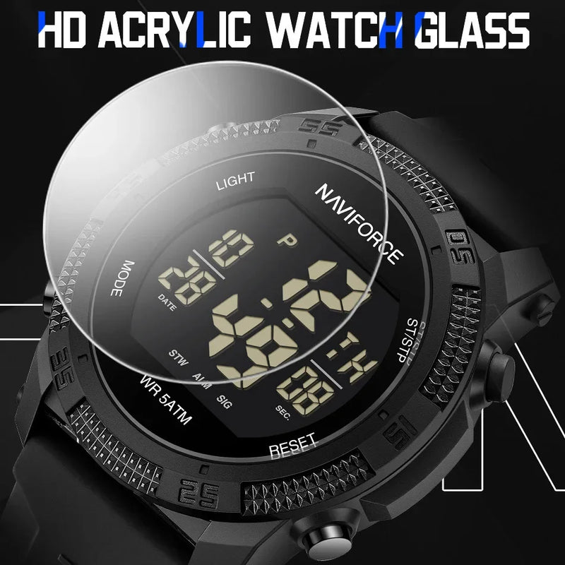 NAVIFORCE Watches For Men LCD Digital Fashion Casual Date and Week Alarm Display 3ATM Waterproof Silicone Strap Electronic Clock