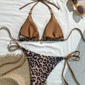 2025 New Arrival European and American Leopard Print Halter Bikini Set for Women, Sexy Swimsuit