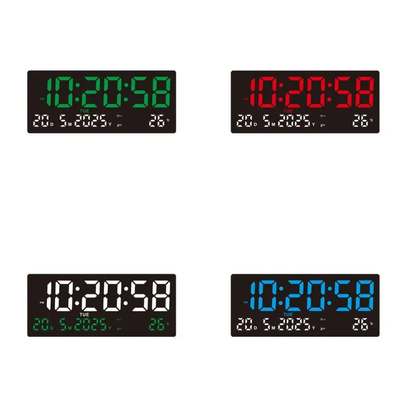 Large Digital Wall Clock Time/Date/Week/Temp Display 3 Alarm Clock LED Alarm Clock Snooze 12/24H Electronic Table Clock