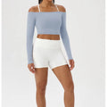 Long Sleeve Yoga T-Shirt for Women, Off Shoulder, Sexy Tight Gym Workout Top, Naked Feeling, Quick Dry Sports Activewear