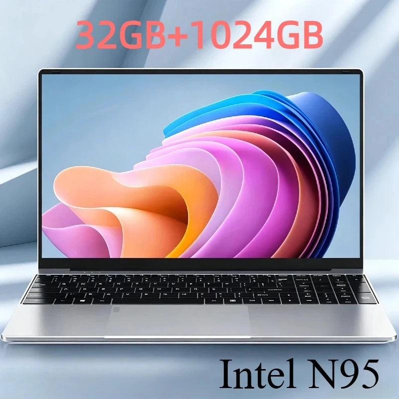 Intel N95 14.1 Inch Laptop 4C4T 3.4GHz 15W TDP 6MB L3 32GB RAM 1TB 2TB SSD 1920x1080 Portable Notebook Office Study PC Max