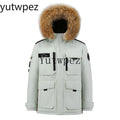 -30 Degree Down Parkas Men Windproof Hooded Thicken Multi-pocket Down Coat Casual Fashion Thick Warm Embroidered Design Parka