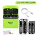 PALO 3400mWh Li-ion 1.5V AA and AAA Rechargeable Batteries with 8-channel magnetic flip charger for 1.5V 2A 3A Lithium Batteries
