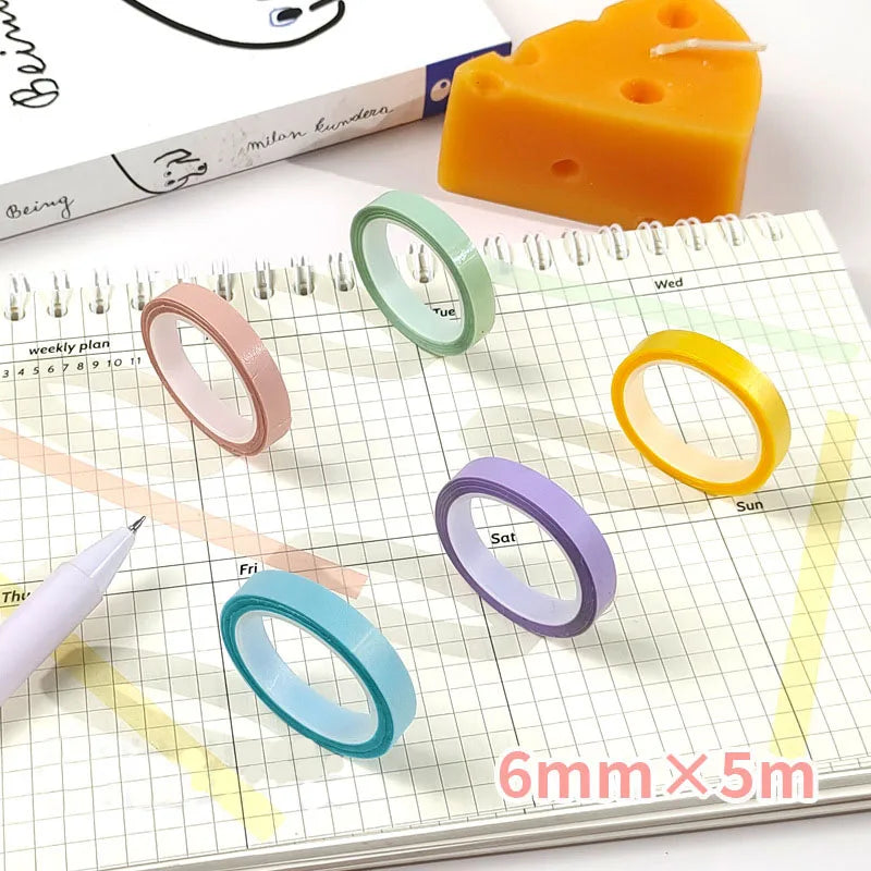 5Rolls Transparent Fluorescent Index Tabs Flags 5 Colors Book Annotation Sticky Note Highlighter Tape School Office Supplies