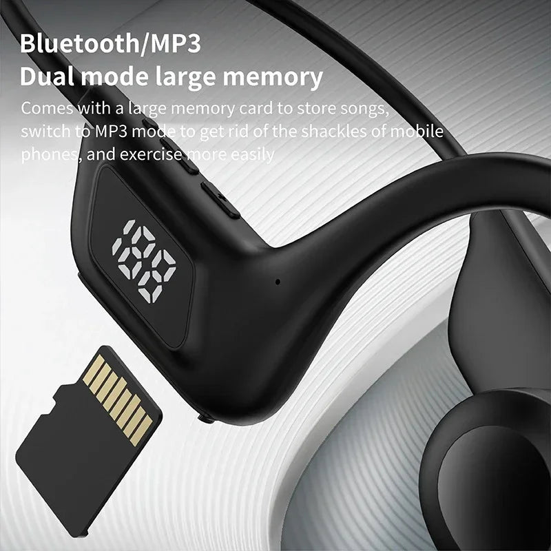 Wireless Bone Conduction Earphones For Running Swimming With Mic Hand-Free Bluetooth Headphone With TF Card Compatible Earbuds
