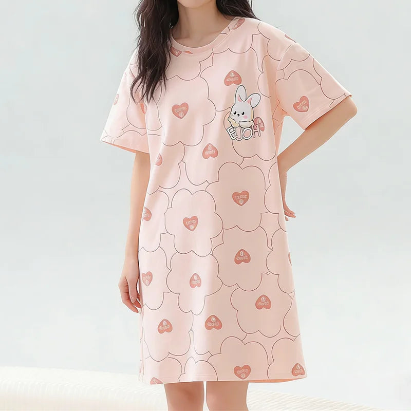 Women Large Size Pajamas Short-Sleeved Nightgown Cartoon | SAMAG