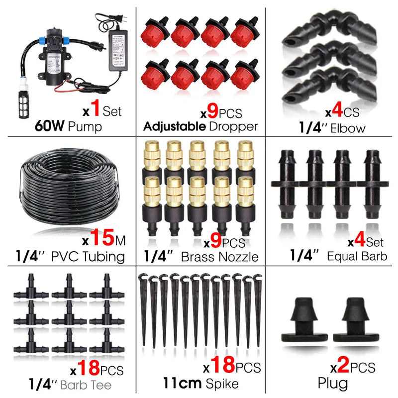 45/60/80/100W Self-Priming Pressurize Water Pump Drip Watering System Garden Greenhouse Automatic Misting Cooling Irrigation Kit