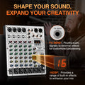 6-Channel Audio Mixer, DJ Mixer with USB Audio Interface, Bluetooth Function, 16 DSP Effects, and 3-Band EQ (ARMX-6)