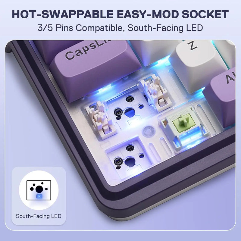 Redragon Wireless Gasket RGB Gaming 108 Keys Mechanical Keyboard,Hot-Swap South-Facing LED Socket,,Mint Mambo Switch